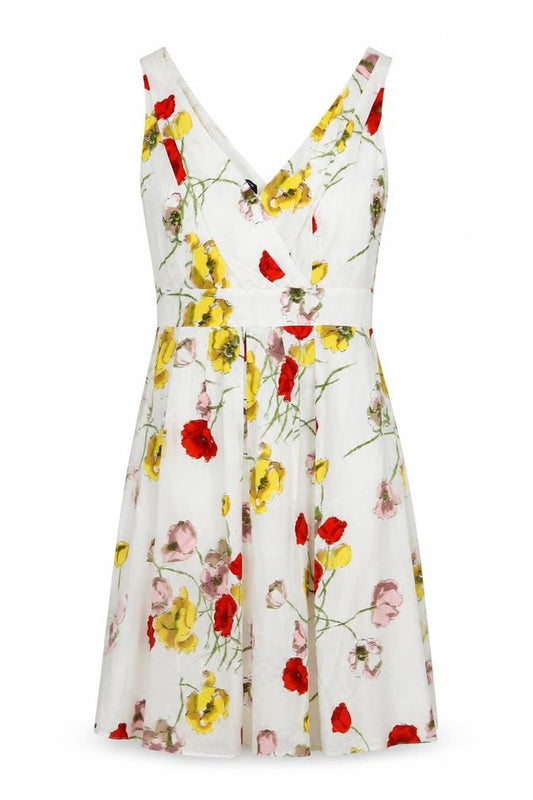 Lands' End Women's Multicoloured Floral Cotton A-Line Knee Length Dress UK 16