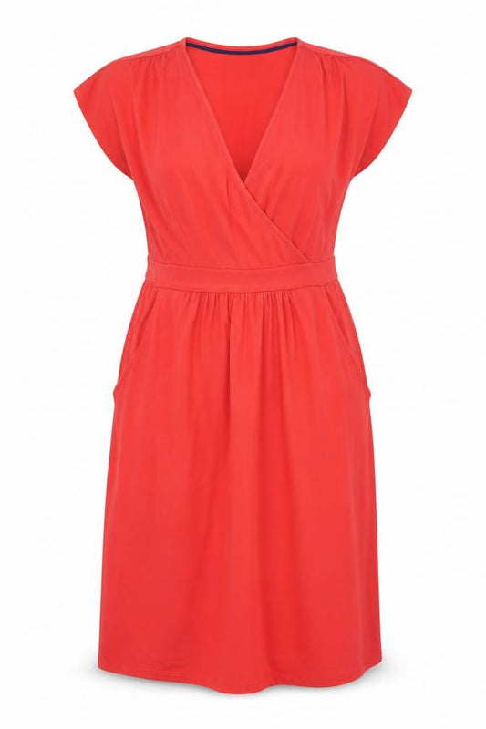 Joules Women Red Viscose Wrap Dress UK 12 Short Sleeve Knee Length