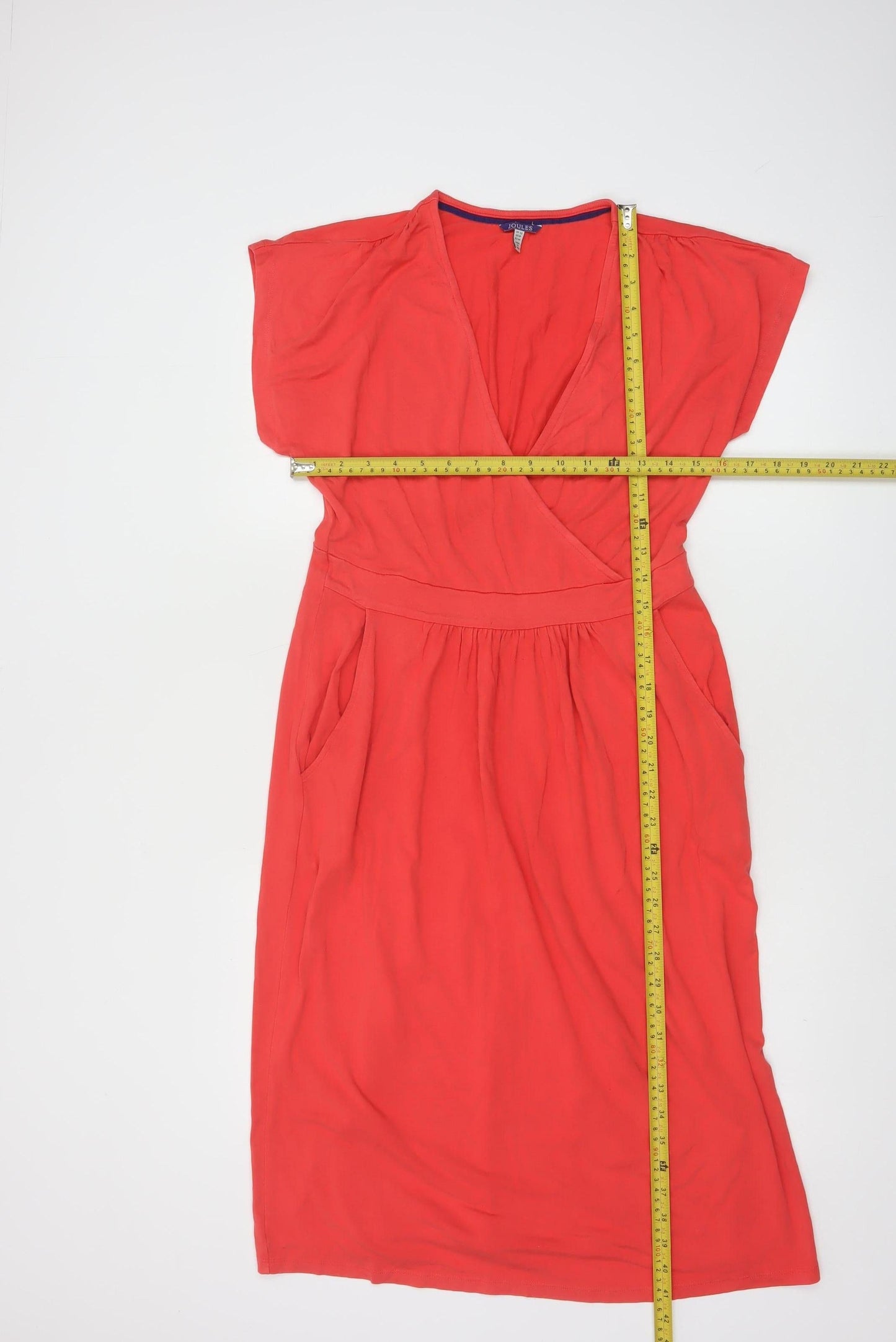 Joules Women Red Viscose Wrap Dress UK 12 Short Sleeve Knee Length