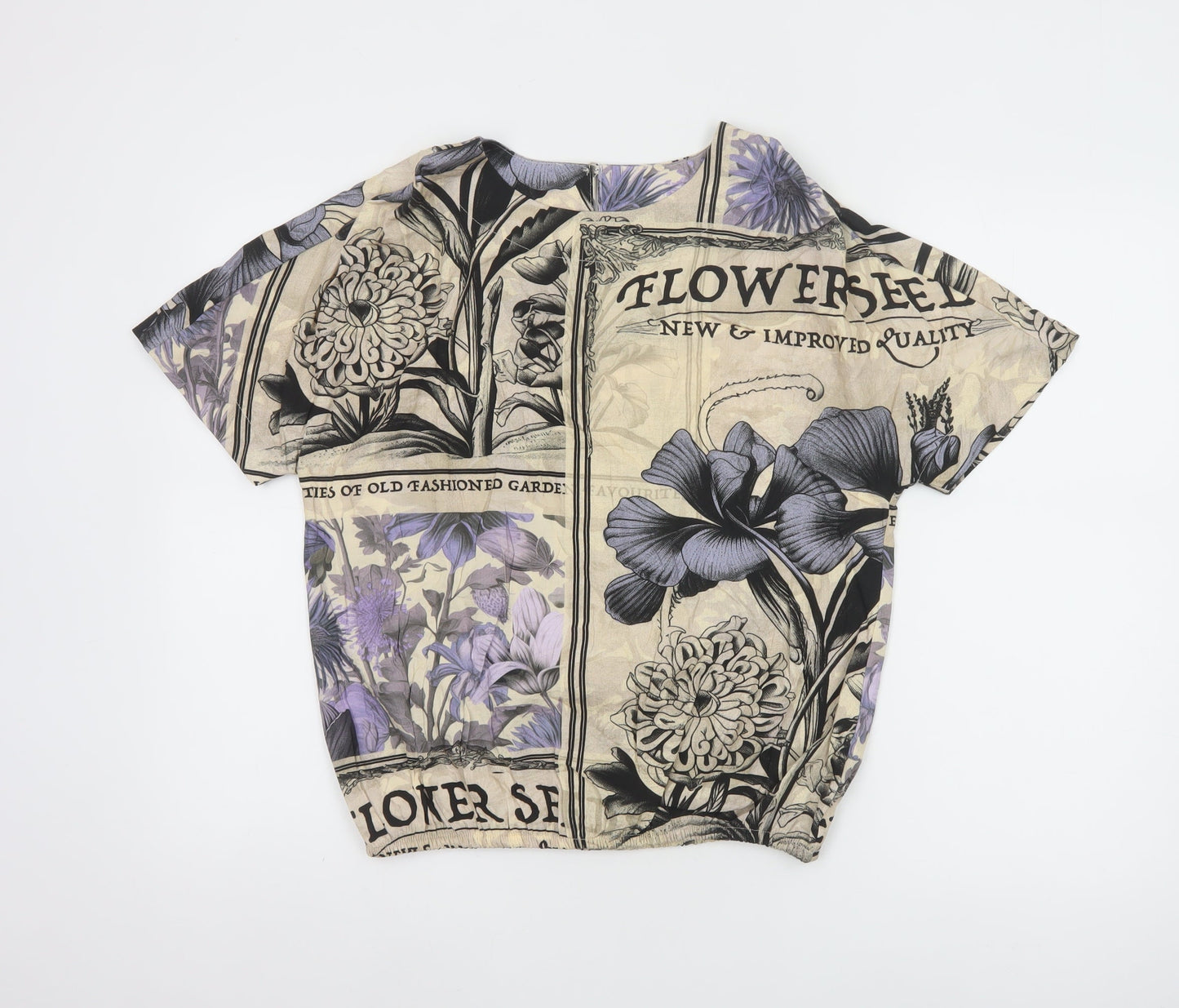 NEXT Women's Beige Floral Graphic T-Shirt UK 8 Short Sleeve Viscose Blend