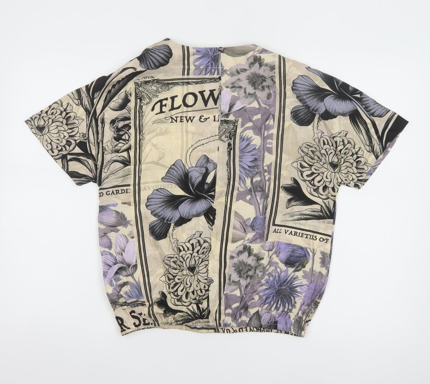 NEXT Women's Beige Floral Graphic T-Shirt UK 8 Short Sleeve Viscose Blend
