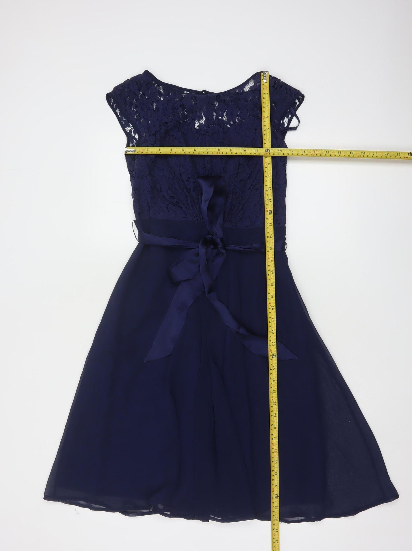 Coast Women Blue Knee Length Lace Chiffon A-Line Dress Size 8