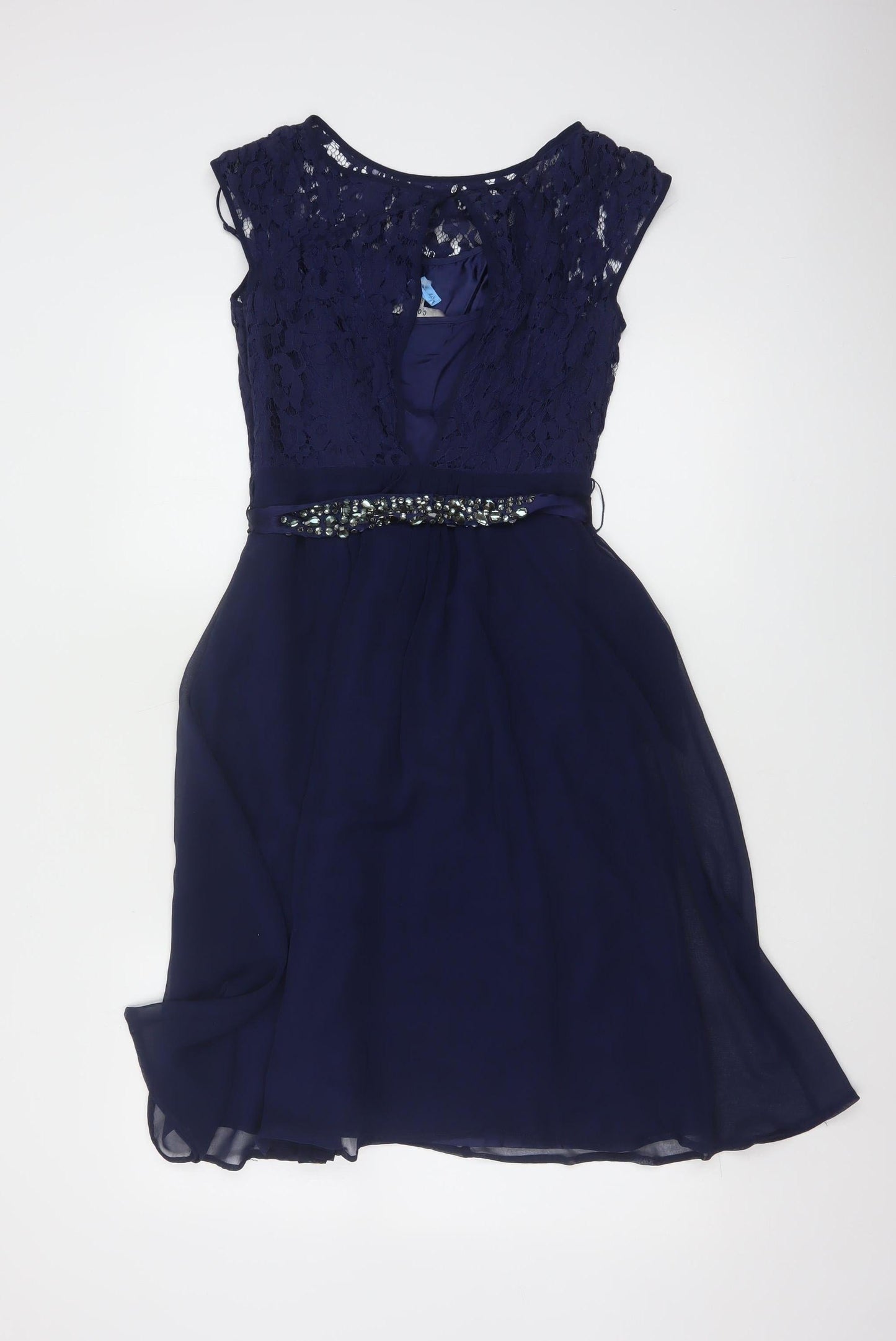 Coast Women Blue Knee Length Lace Chiffon A-Line Dress Size 8