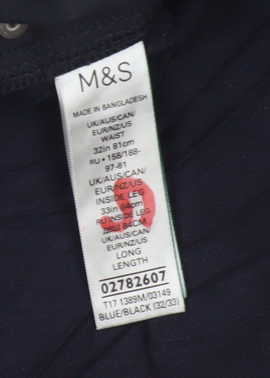 Marks and Spencer Men's Blue Regular Fit Chino Trousers 32/33