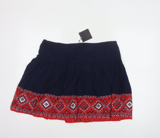 ASOS Womens Blue A-Line Short Bohemian Embroidered Skirt Size 18