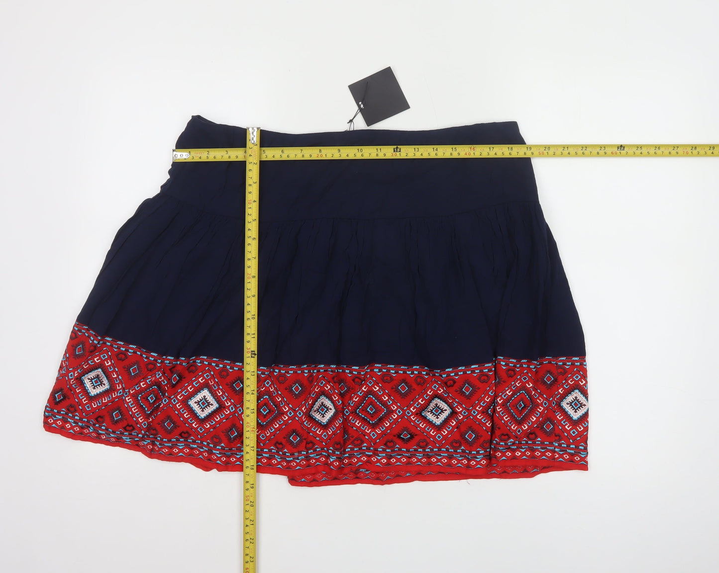 ASOS Womens Blue A-Line Short Bohemian Embroidered Skirt Size 18