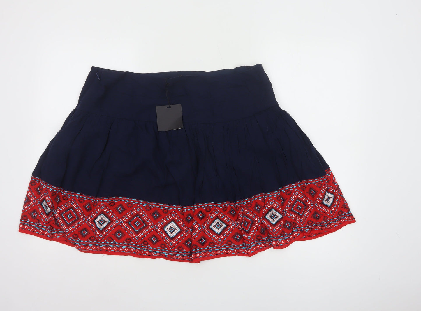 ASOS Womens Blue A-Line Short Bohemian Embroidered Skirt Size 18