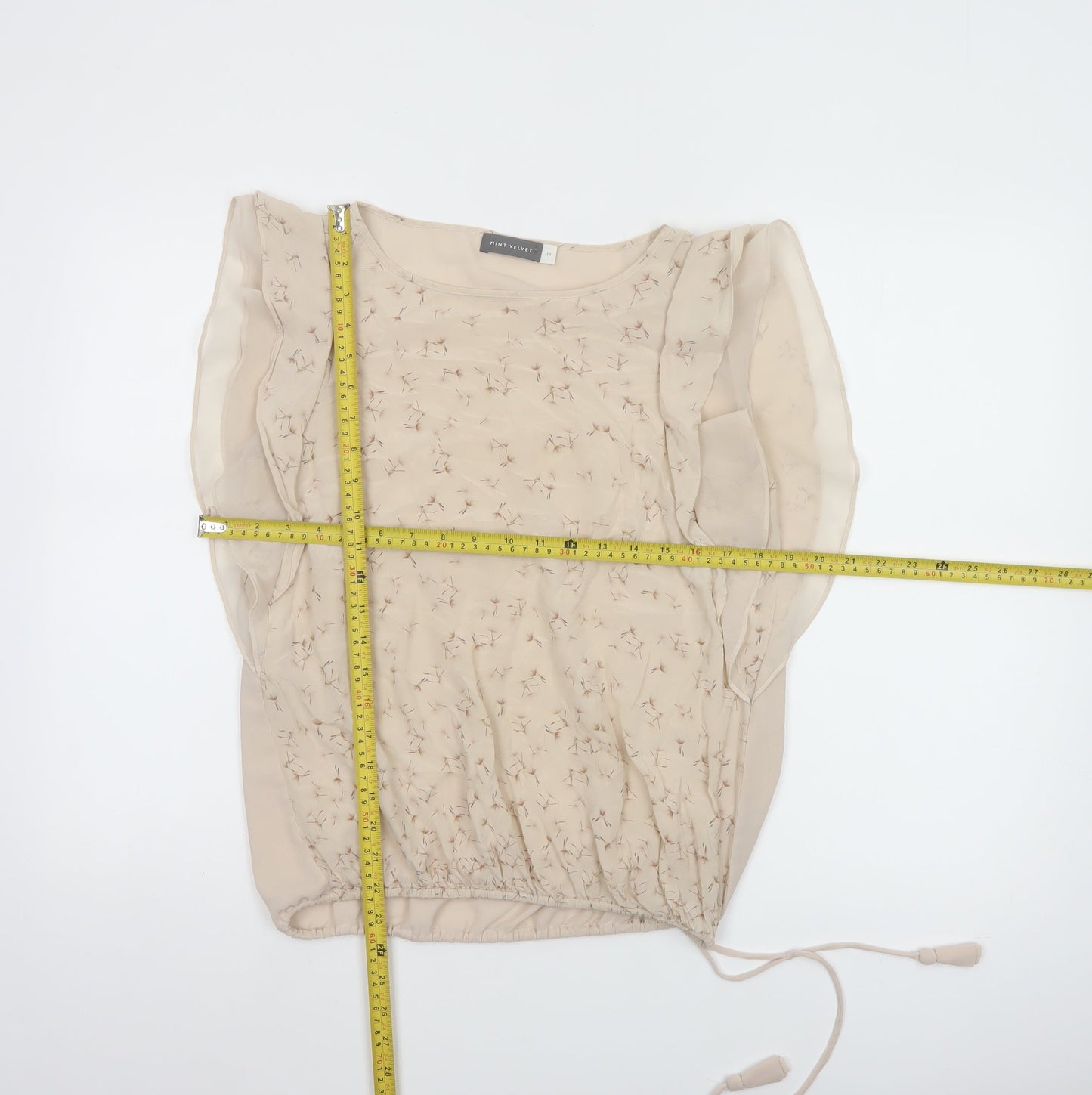 Mint Velvet Women's Beige Floral Ruffle Chiffon Tunic Blouse Size 10