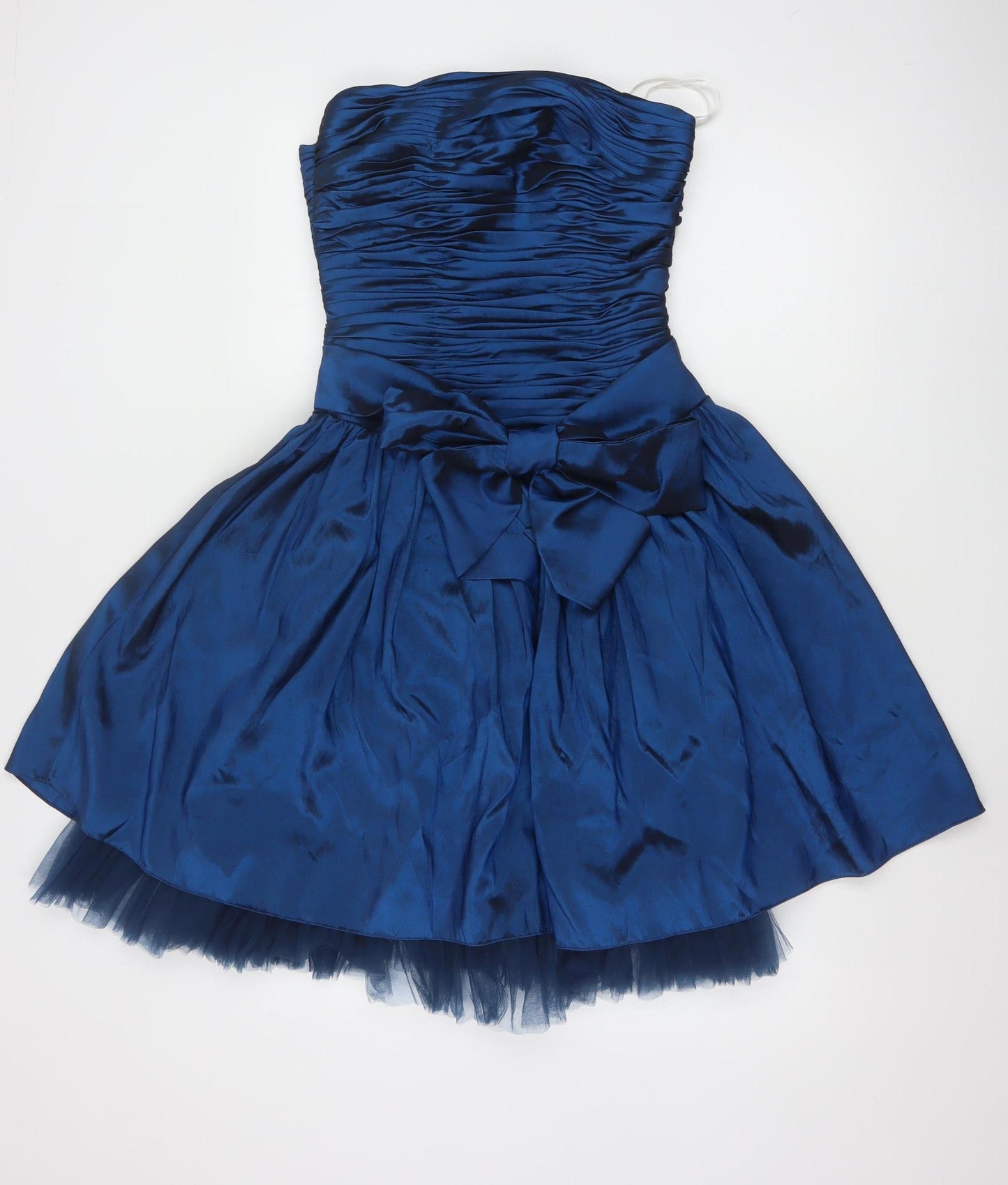 Jora Collection Women's Blue Strapless Bow Short Satin Ball Gown XS