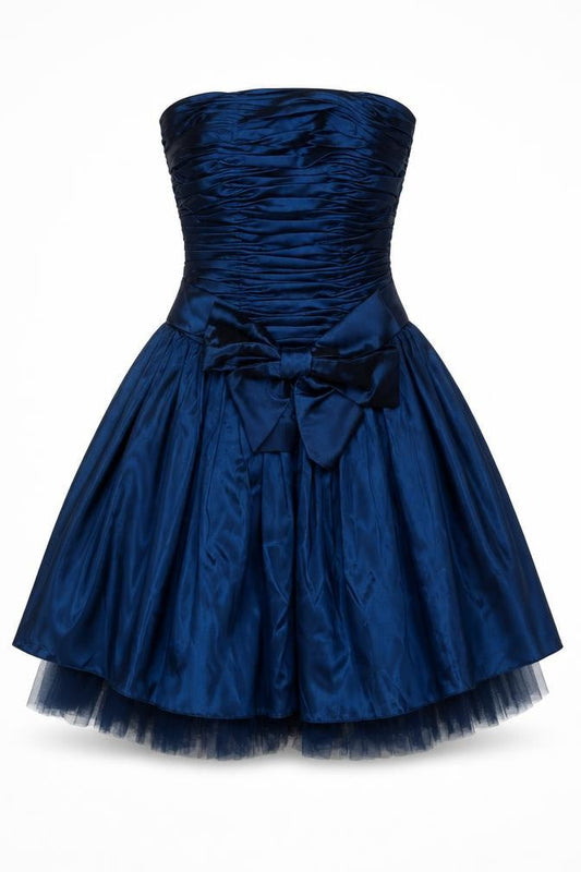 Jora Collection Women's Blue Strapless Bow Short Satin Ball Gown XS