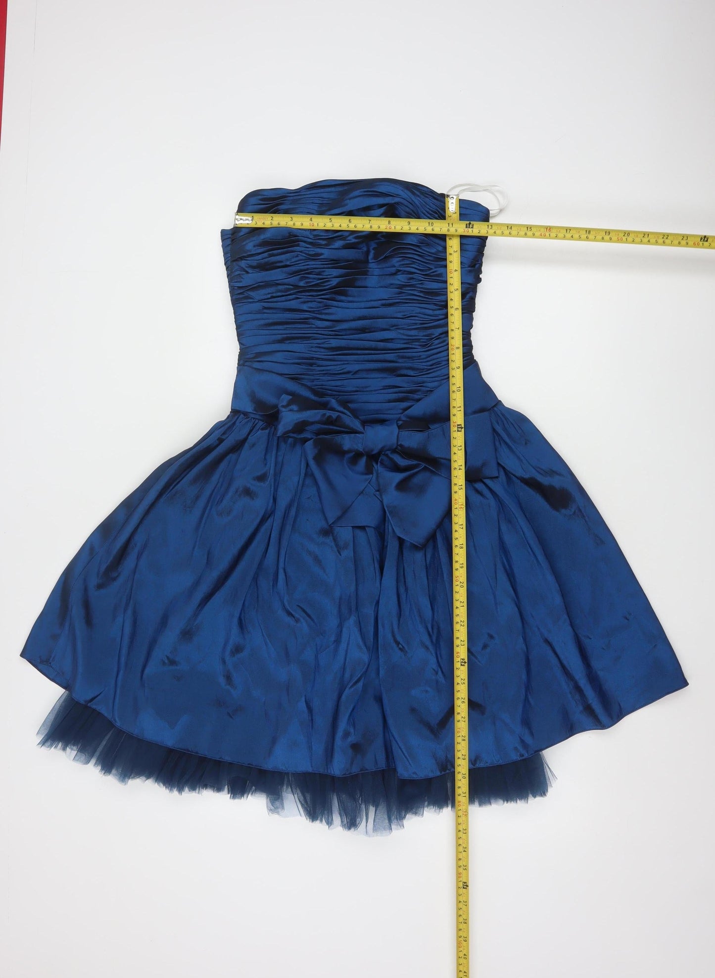 Jora Collection Women's Blue Strapless Bow Short Satin Ball Gown XS