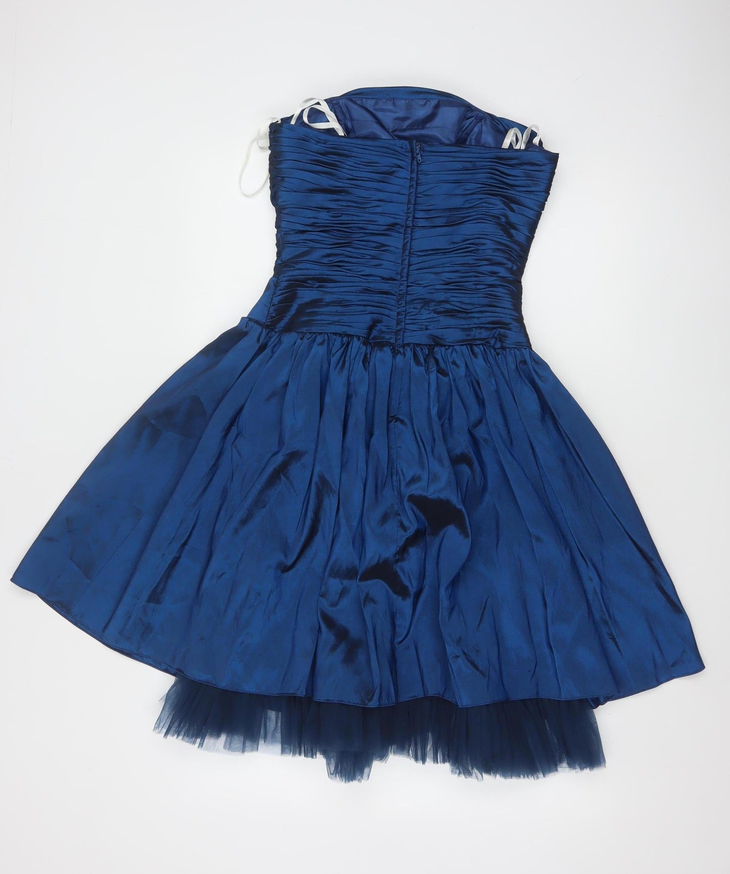 Jora Collection Women's Blue Strapless Bow Short Satin Ball Gown XS