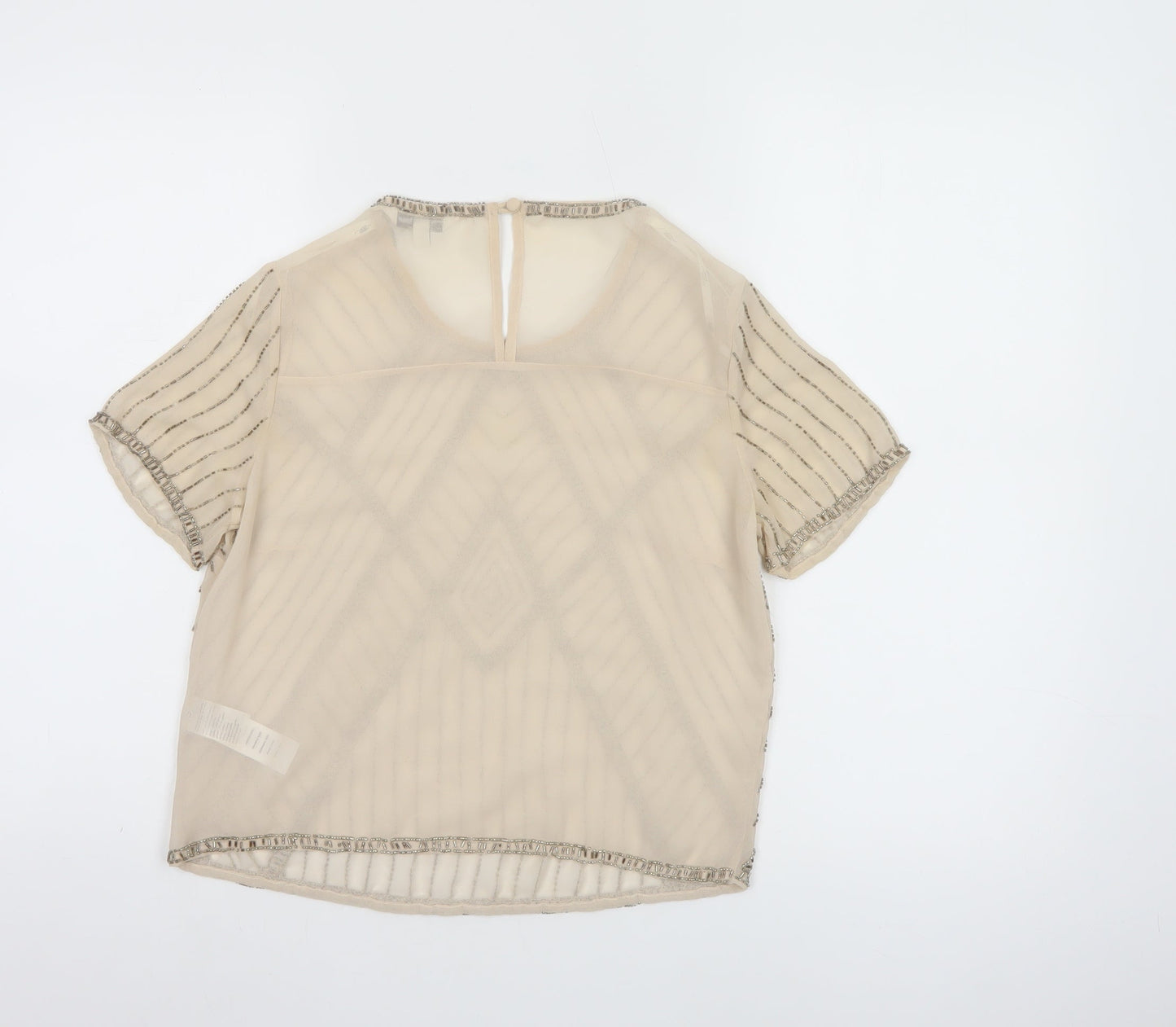 New Look Women's Beige Beaded Short Sleeve Chiffon Blouse Size 8