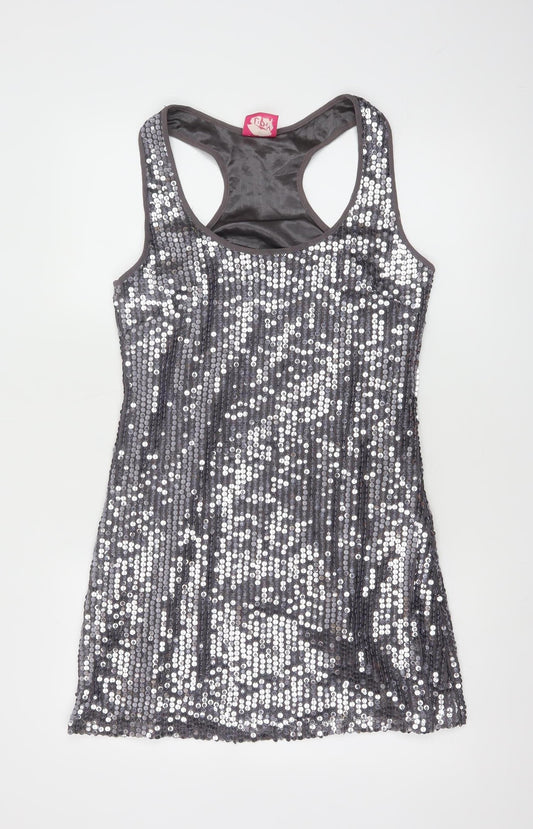 Lipsy Women’s Silver Sequin Bodycon Sleeveless Short Dress Size 12