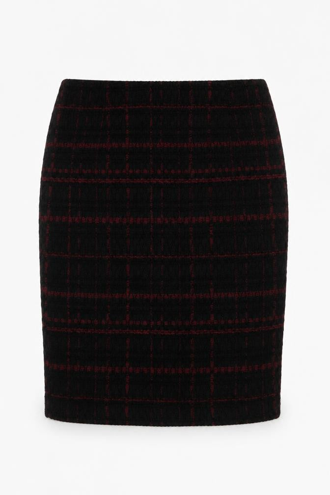 Hobbs Women Black Check Wool Blend Tweed Pencil Skirt UK 16