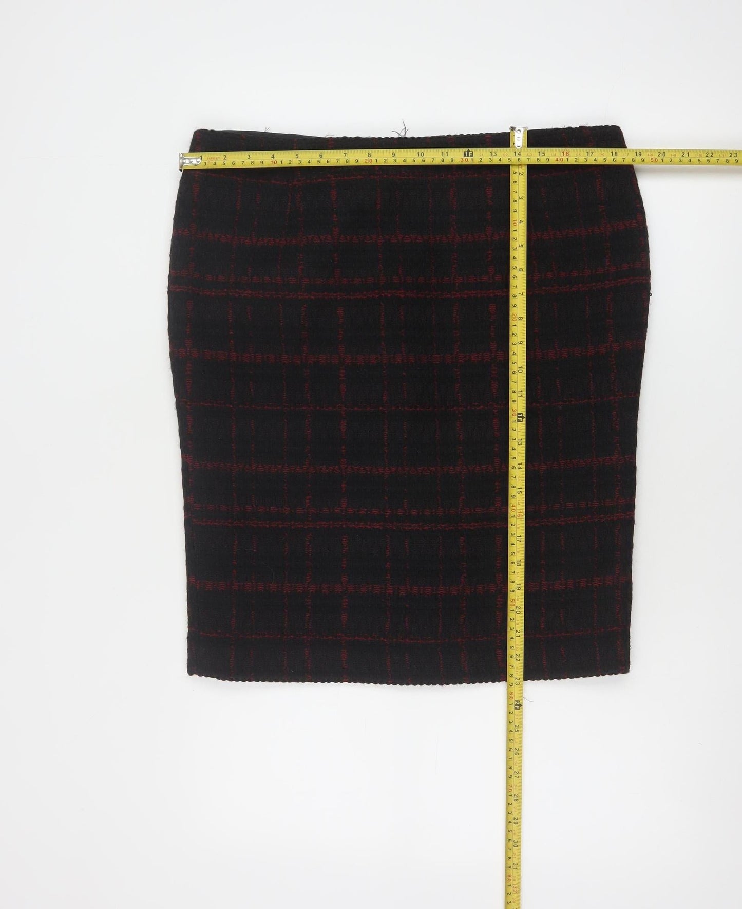 Hobbs Women Black Check Wool Blend Tweed Pencil Skirt UK 16