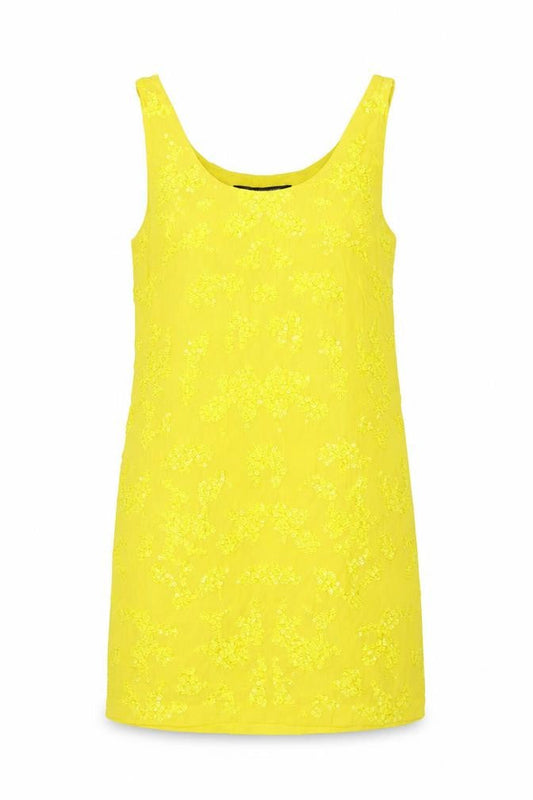 French Connection Women's Yellow Sequin Shift Dress Size 14