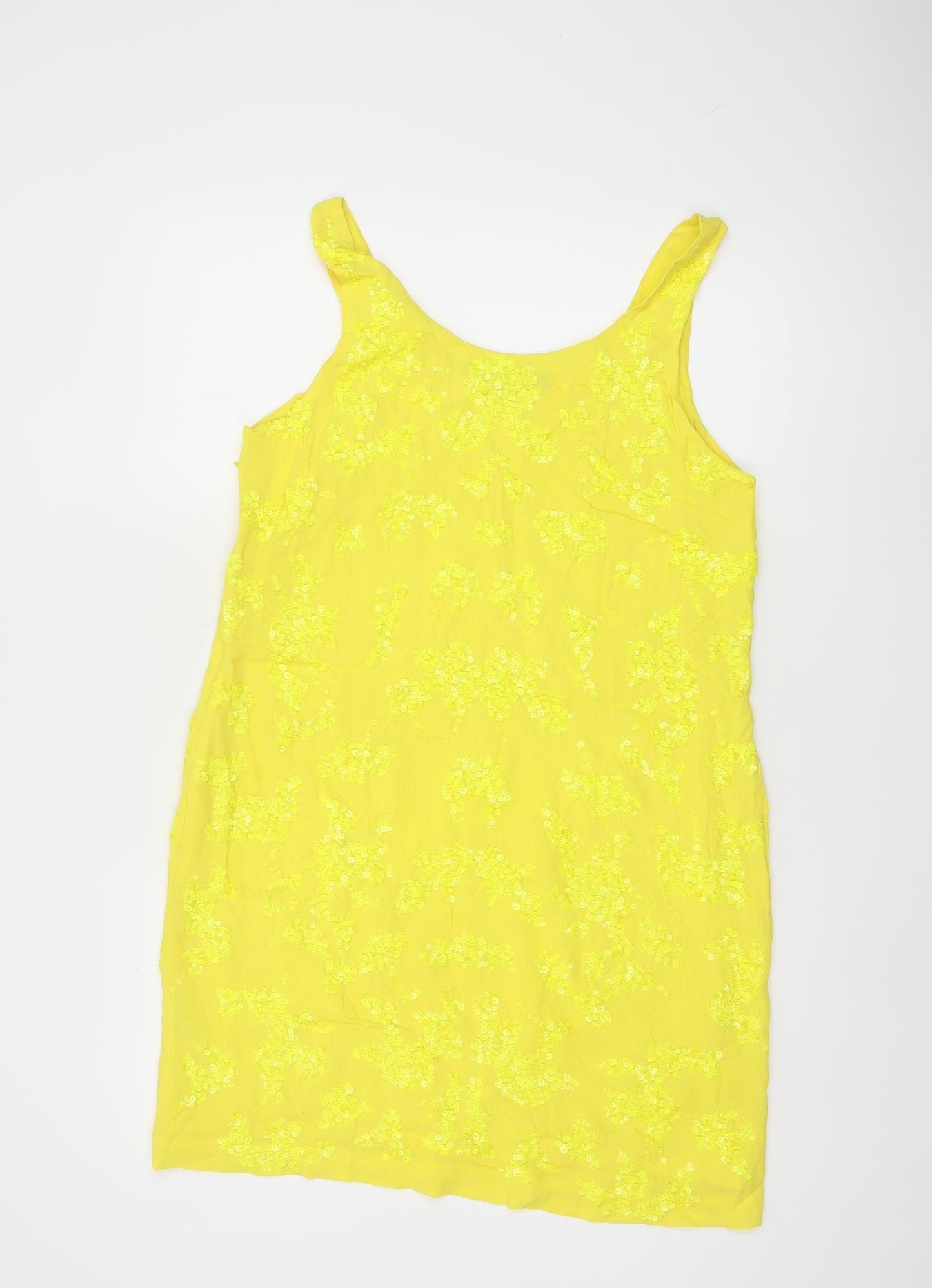 French Connection Women's Yellow Sequin Shift Dress Size 14