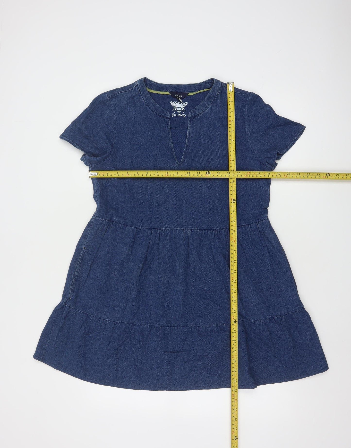 Joules Women Blue Denim A-Line Short Sleeve Knee Length Dress UK 10
