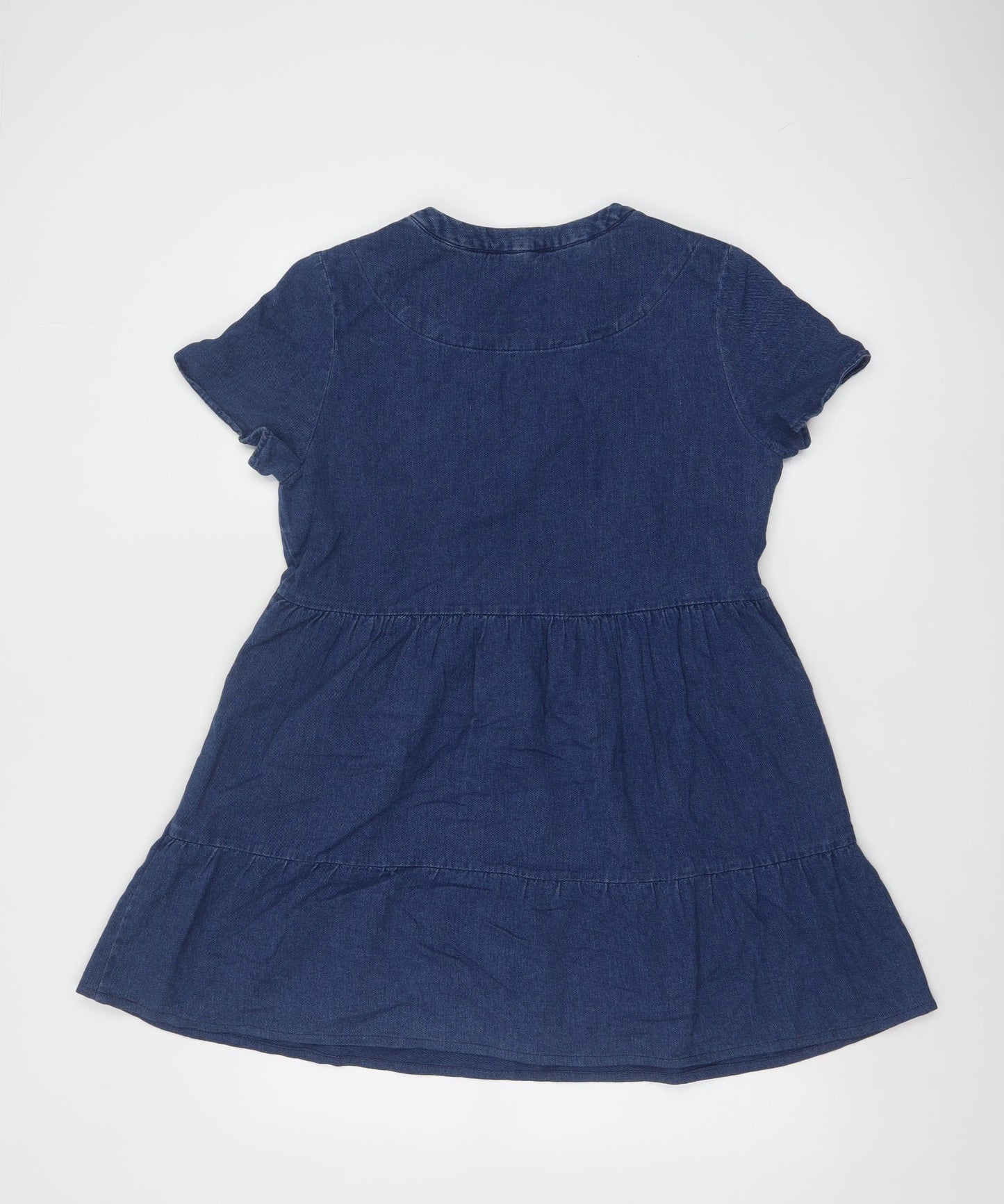 Joules Women Blue Denim A-Line Short Sleeve Knee Length Dress UK 10