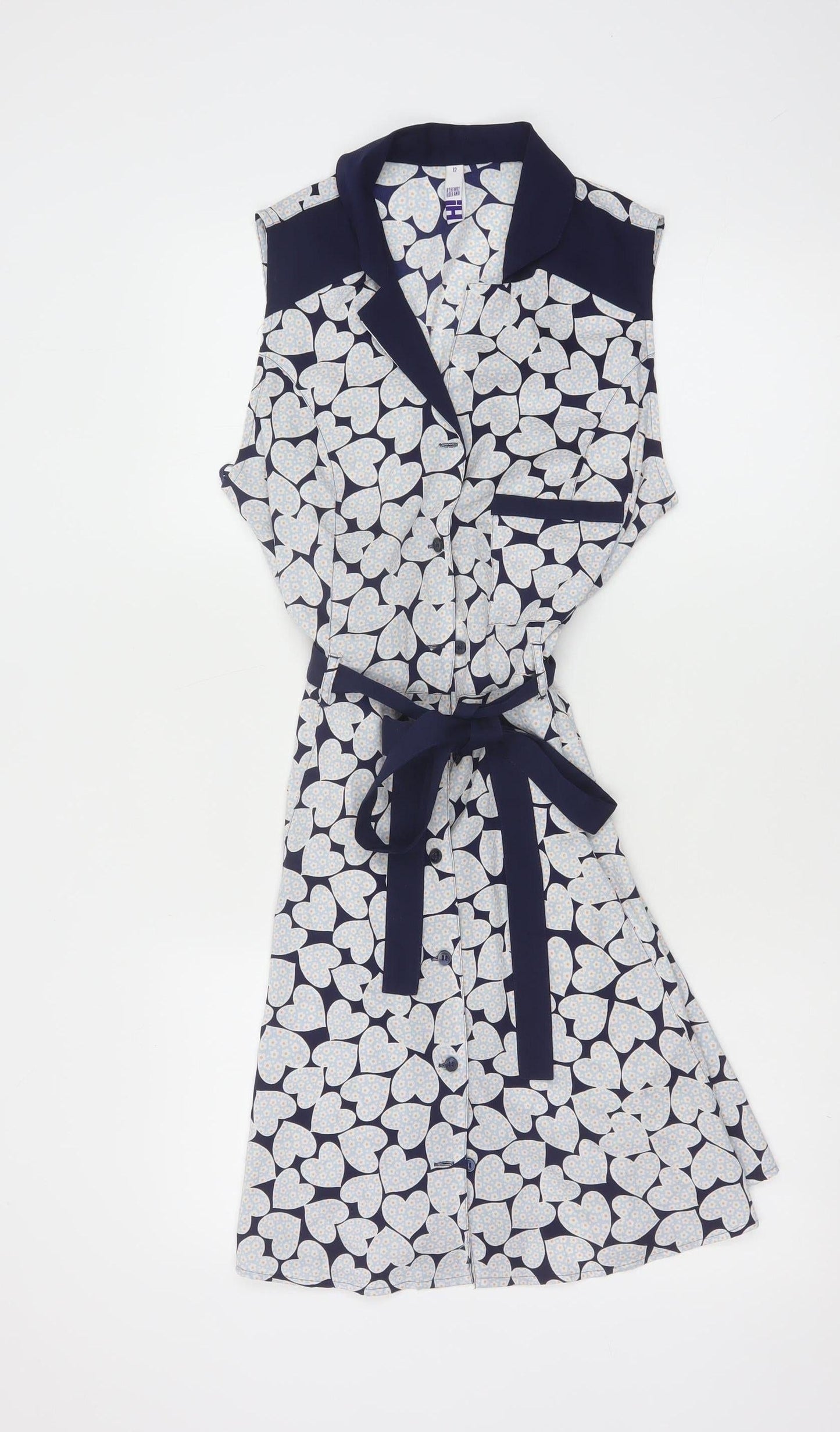 Henry Holland Women's Blue Heart Print Sleeveless Shirt Dress Size 12
