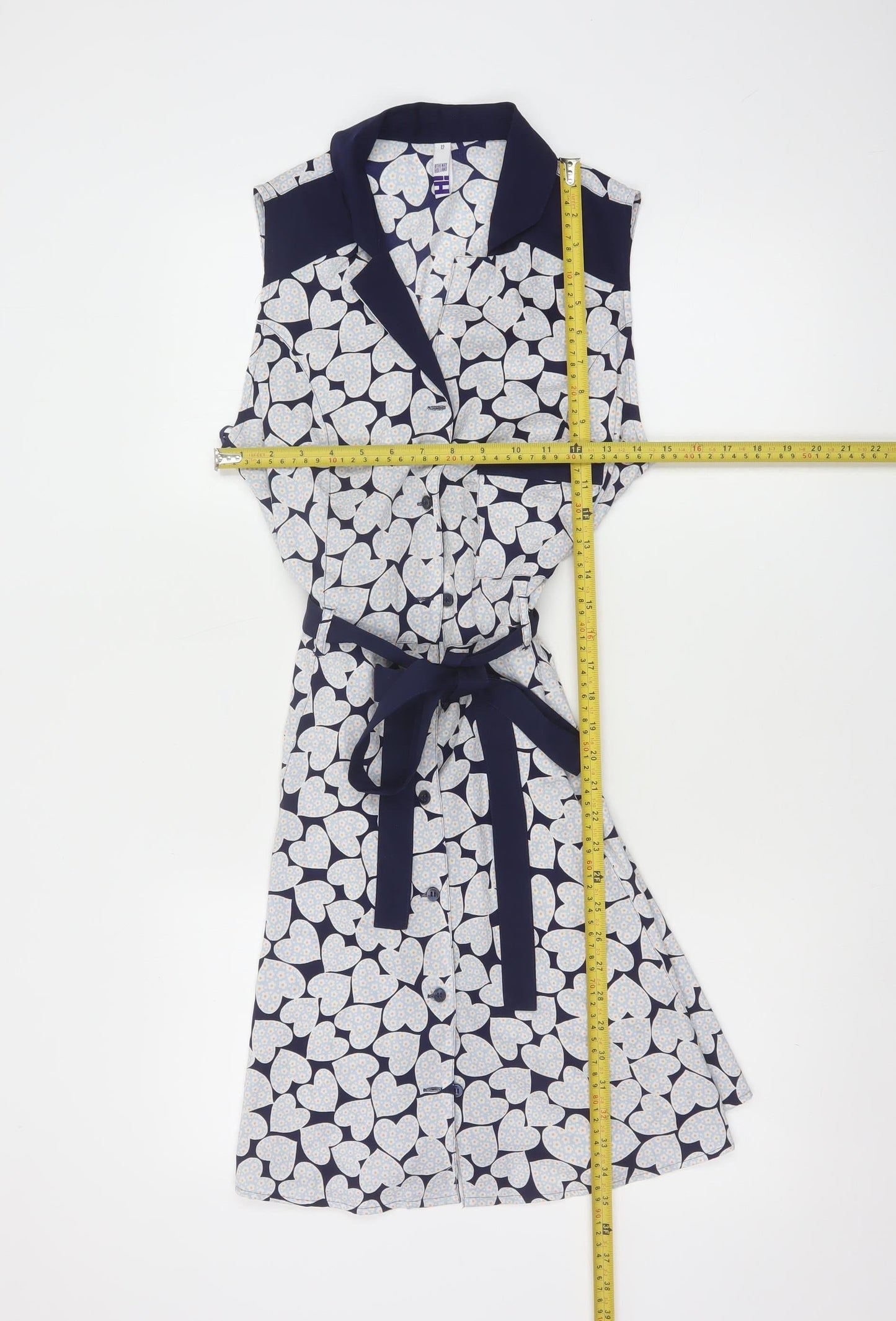 Henry Holland Women's Blue Heart Print Sleeveless Shirt Dress Size 12