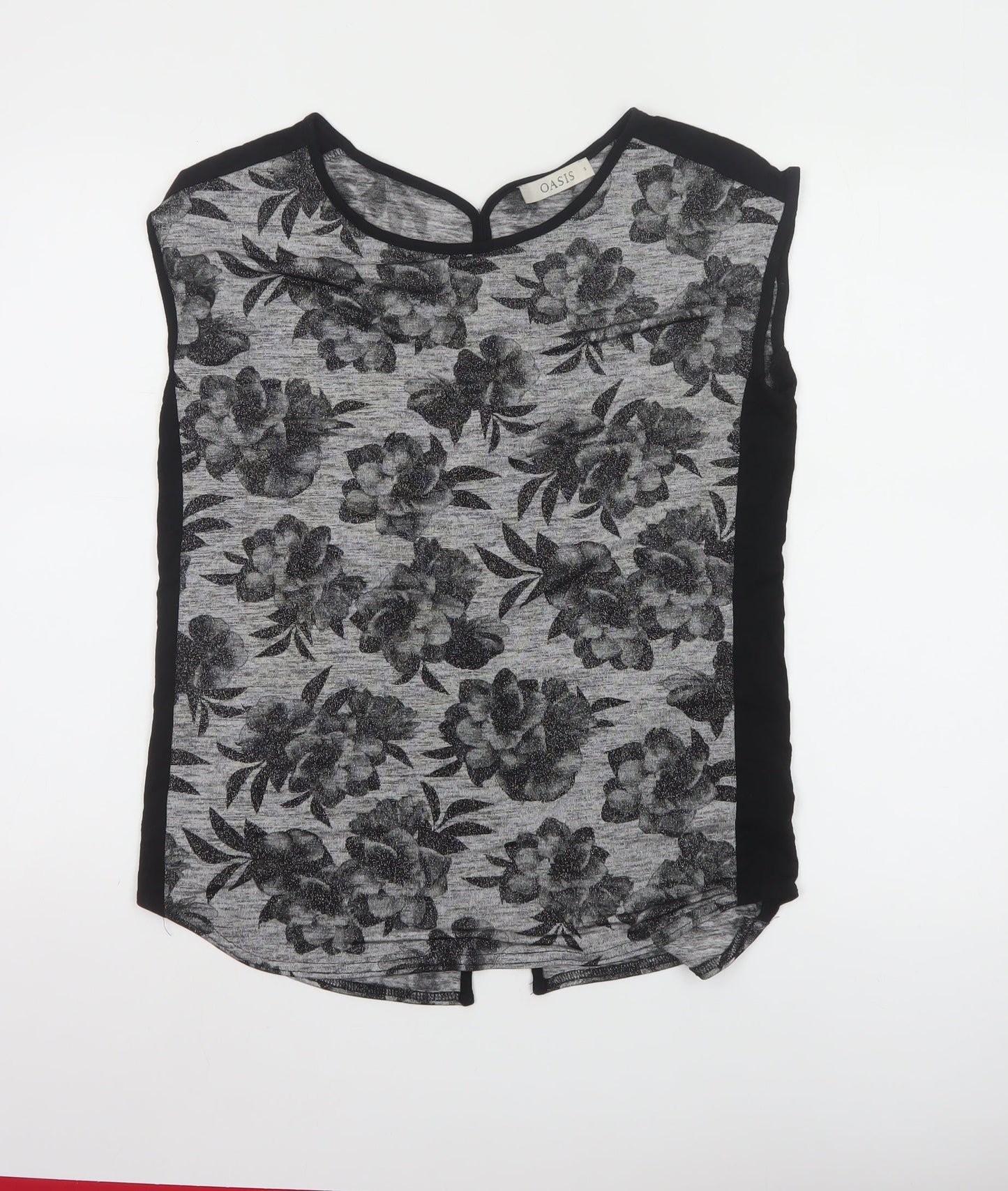 Oasis Womens Grey Floral Sleeveless Blouse Size S