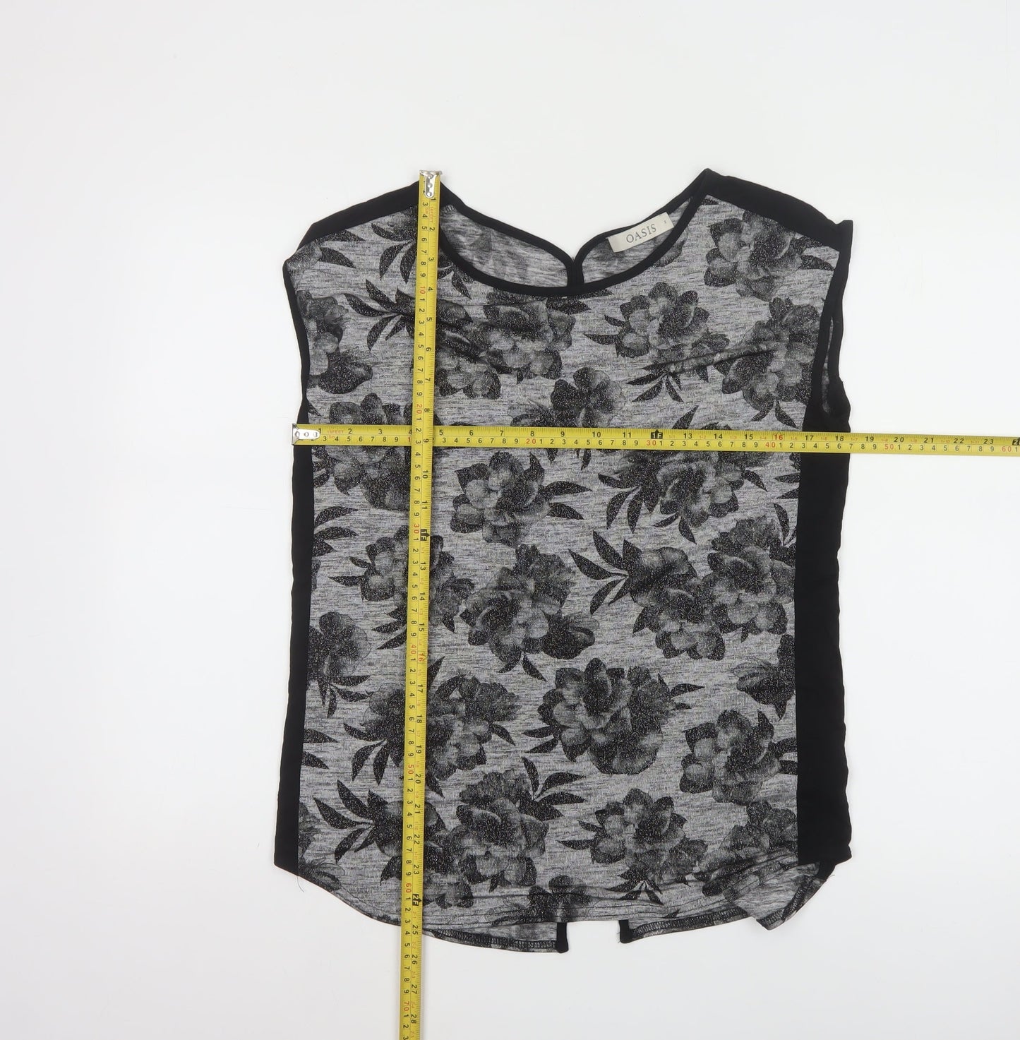 Oasis Womens Grey Floral Sleeveless Blouse Size S