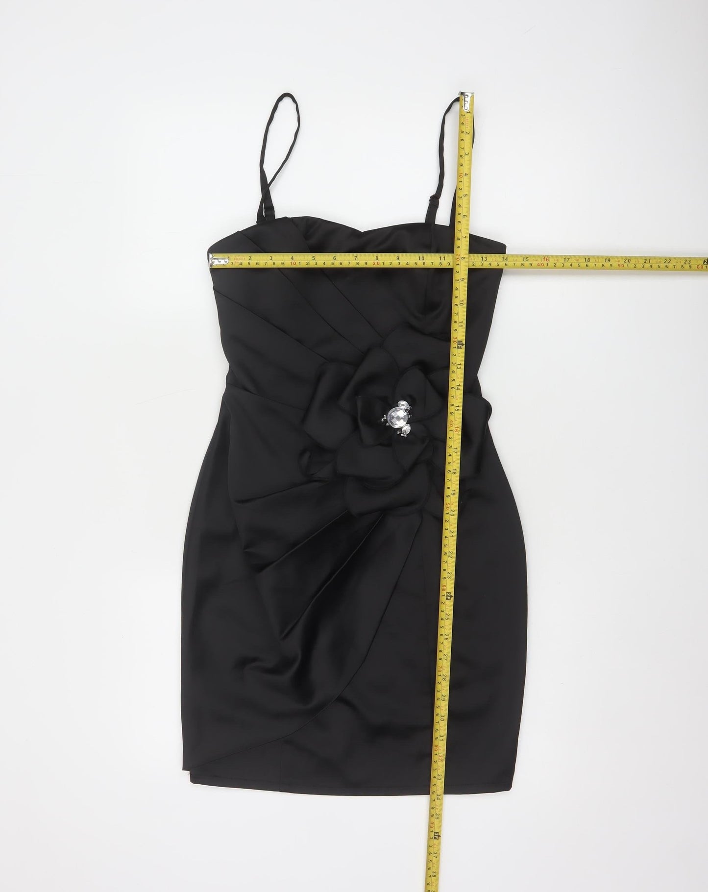 Lipsy Women Black Size 8 Bodycon Satin Flower Detail Party Dress