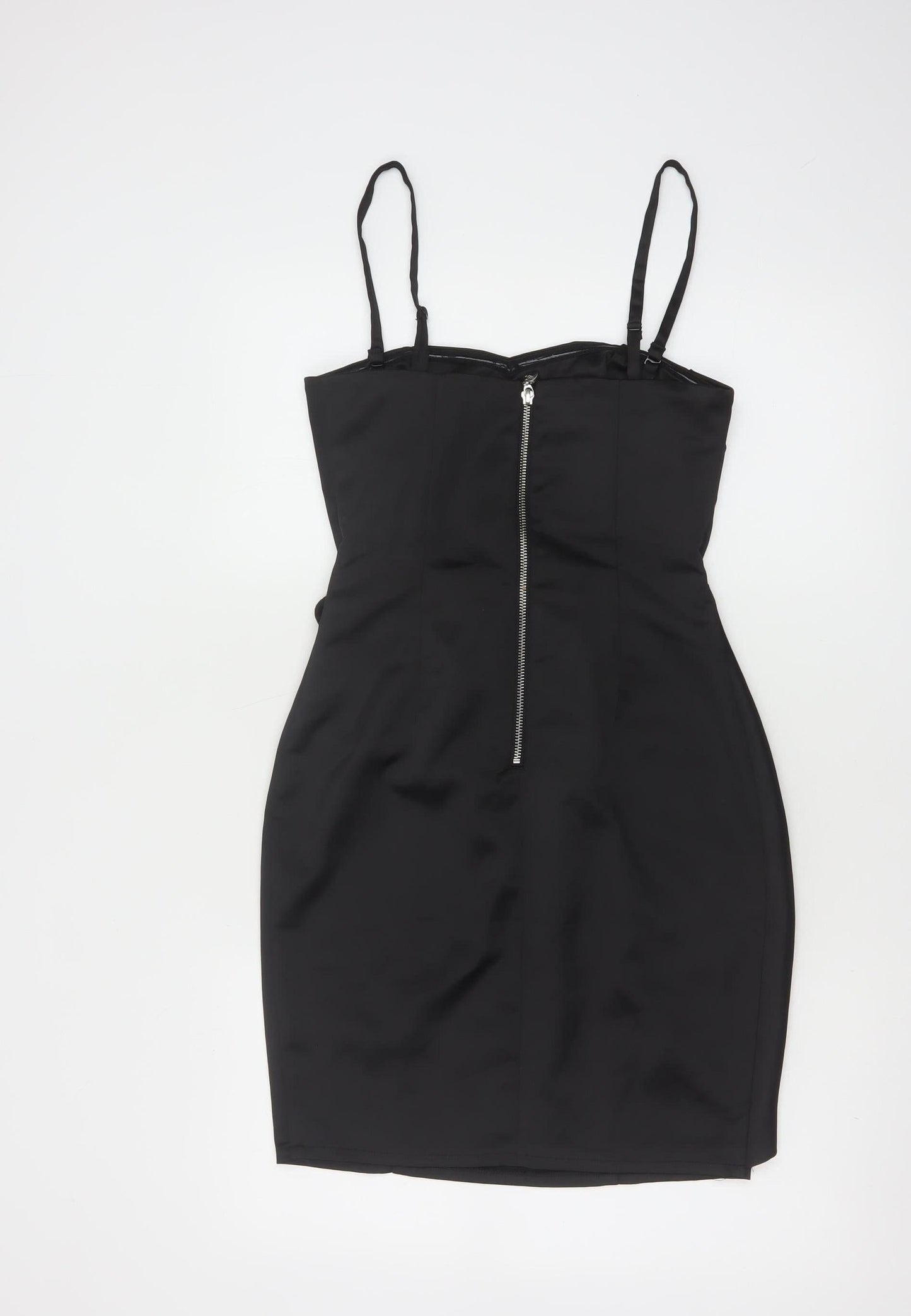 Lipsy Women Black Size 8 Bodycon Satin Flower Detail Party Dress