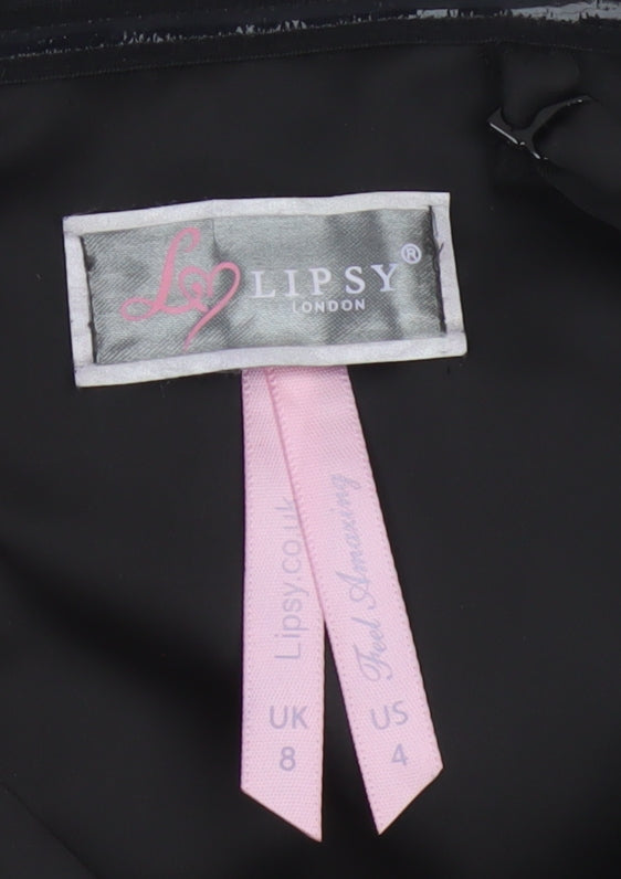 Lipsy Women Black Size 8 Bodycon Satin Flower Detail Party Dress