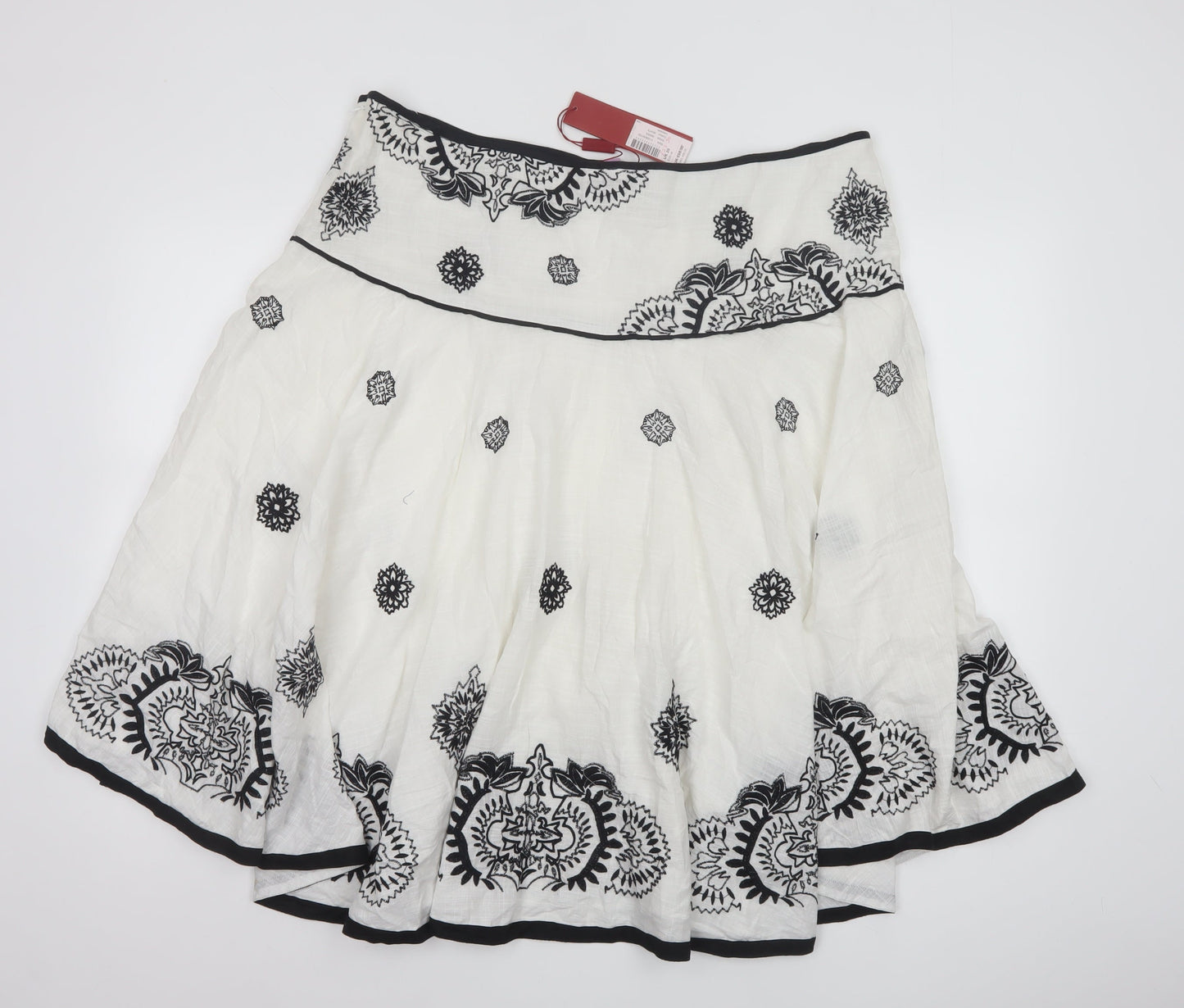 Monsoon Women White Embroidered A-Line Cotton Skirt Size 20