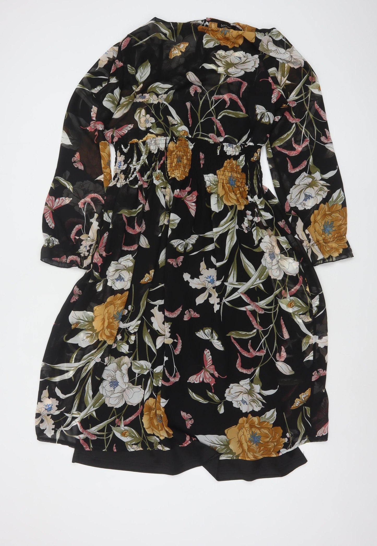 Boohoo Women's Multicoloured Floral Midi A-Line Dress Size 12