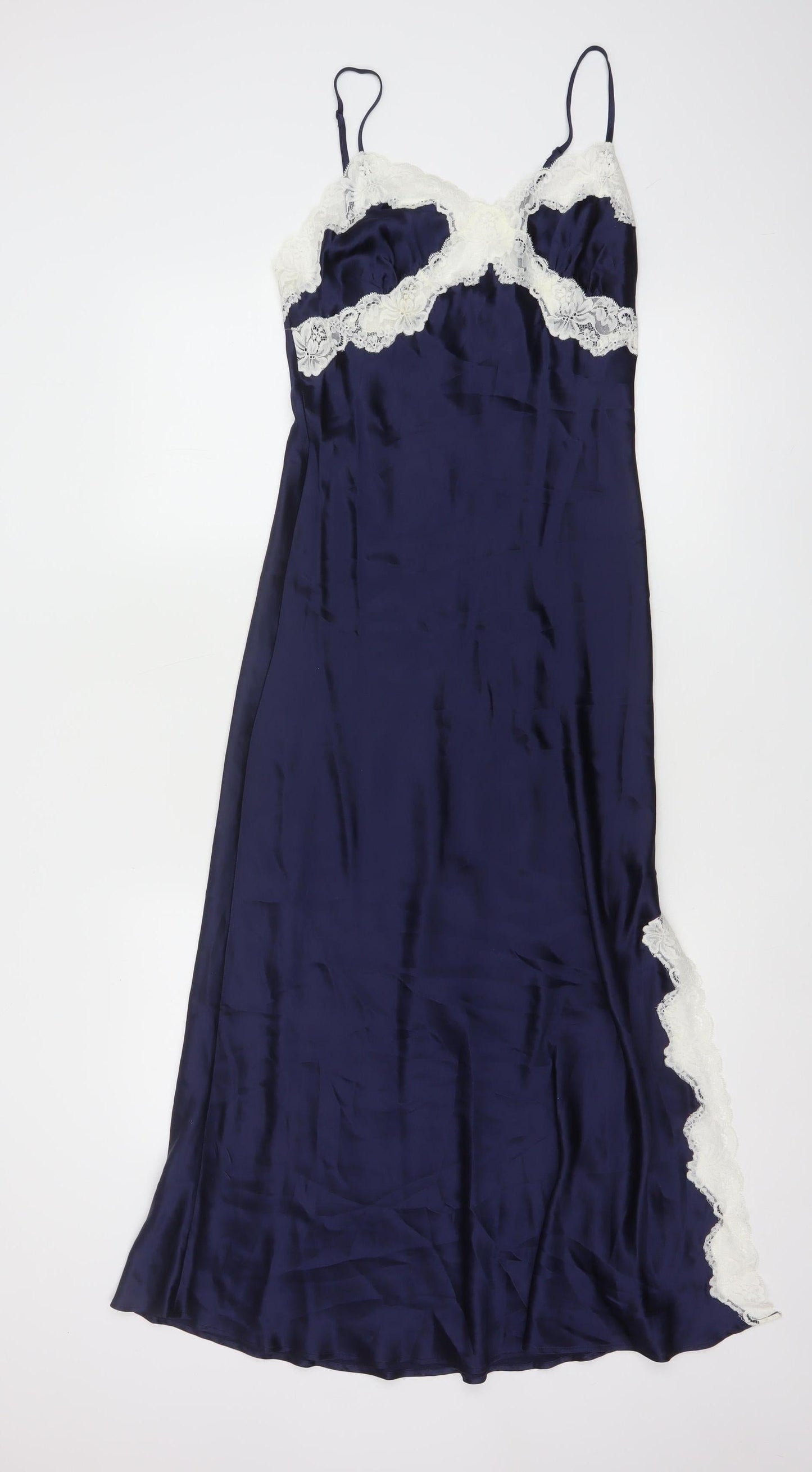 John Lewis Women Navy Blue Silk Lace Chemise Size 10