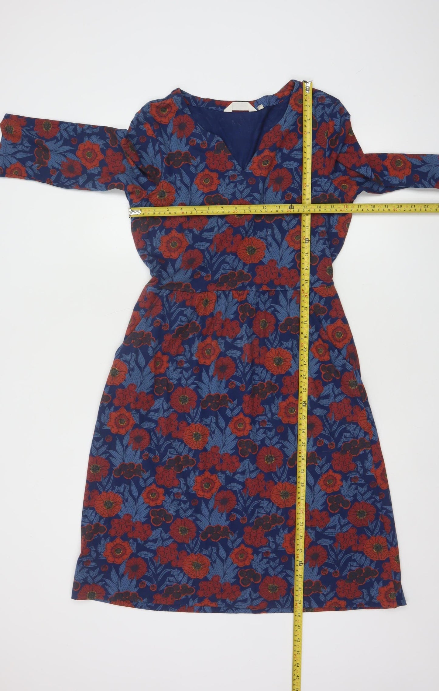 Seasalt Cornwall Women's Blue Red Floral Knee Length A-Line Cotton Dress Size 10