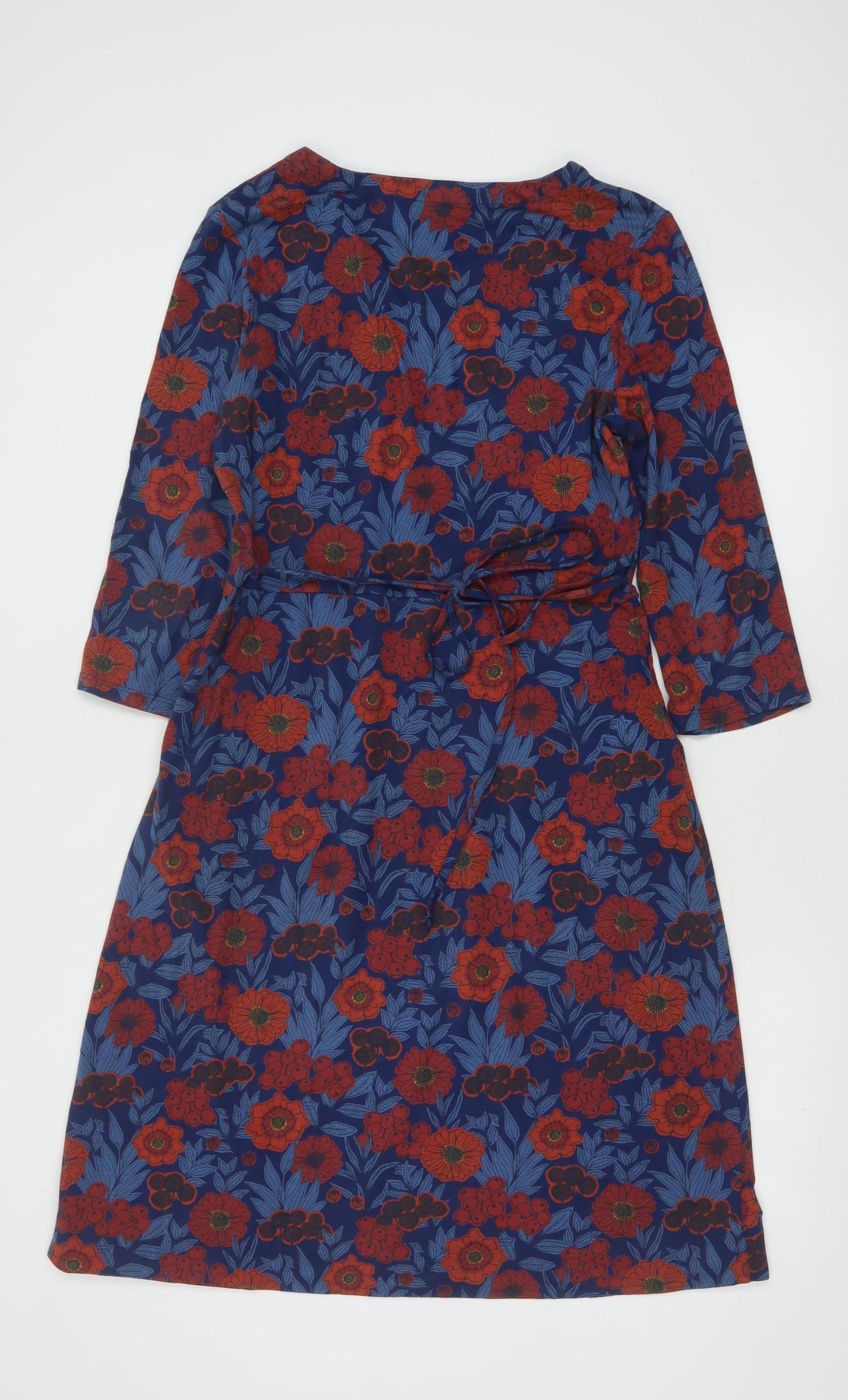 Seasalt Cornwall Women's Blue Red Floral Knee Length A-Line Cotton Dress Size 10