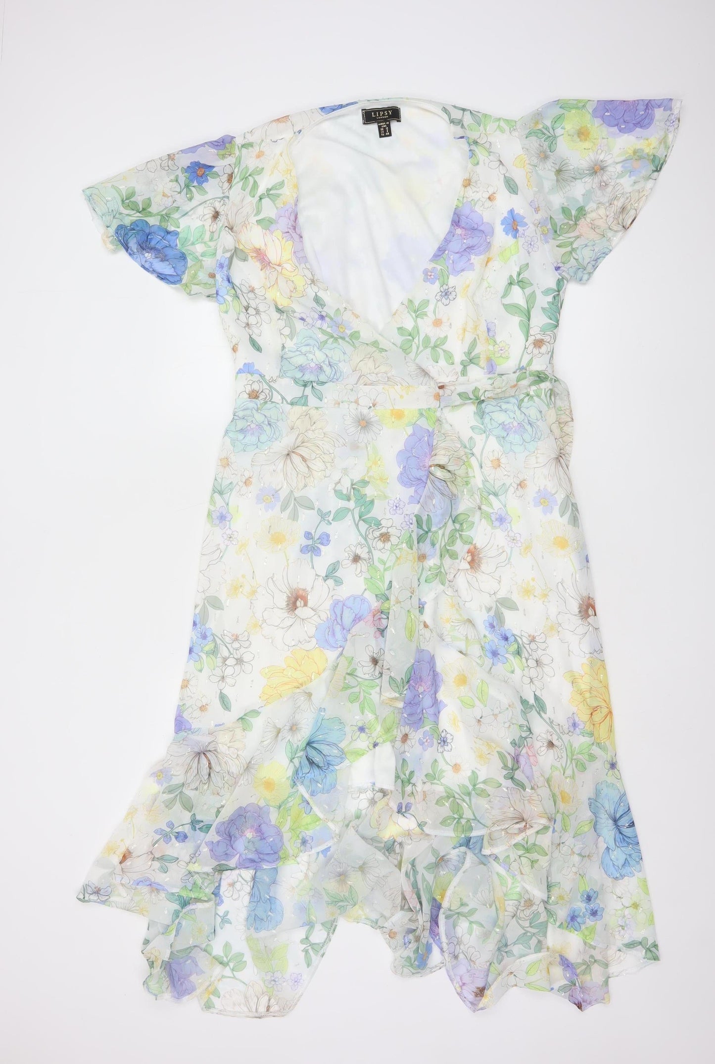 Lipsy Women’s Multicoloured Floral Wrap Midi Dress Size 12