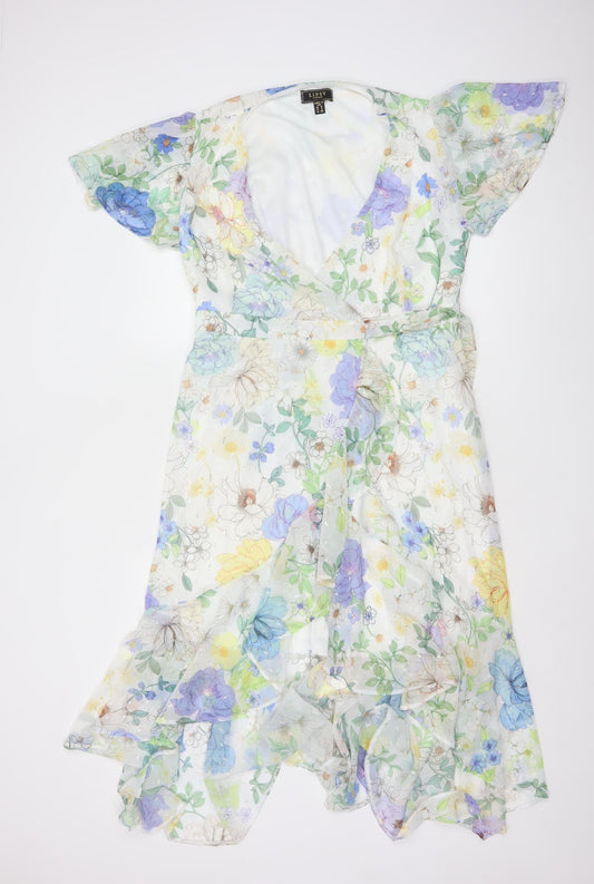 Lipsy Women’s Multicoloured Floral Wrap Midi Dress Size 12