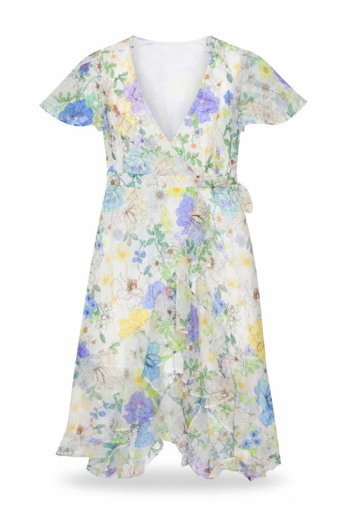 Lipsy Women’s Multicoloured Floral Wrap Midi Dress Size 12