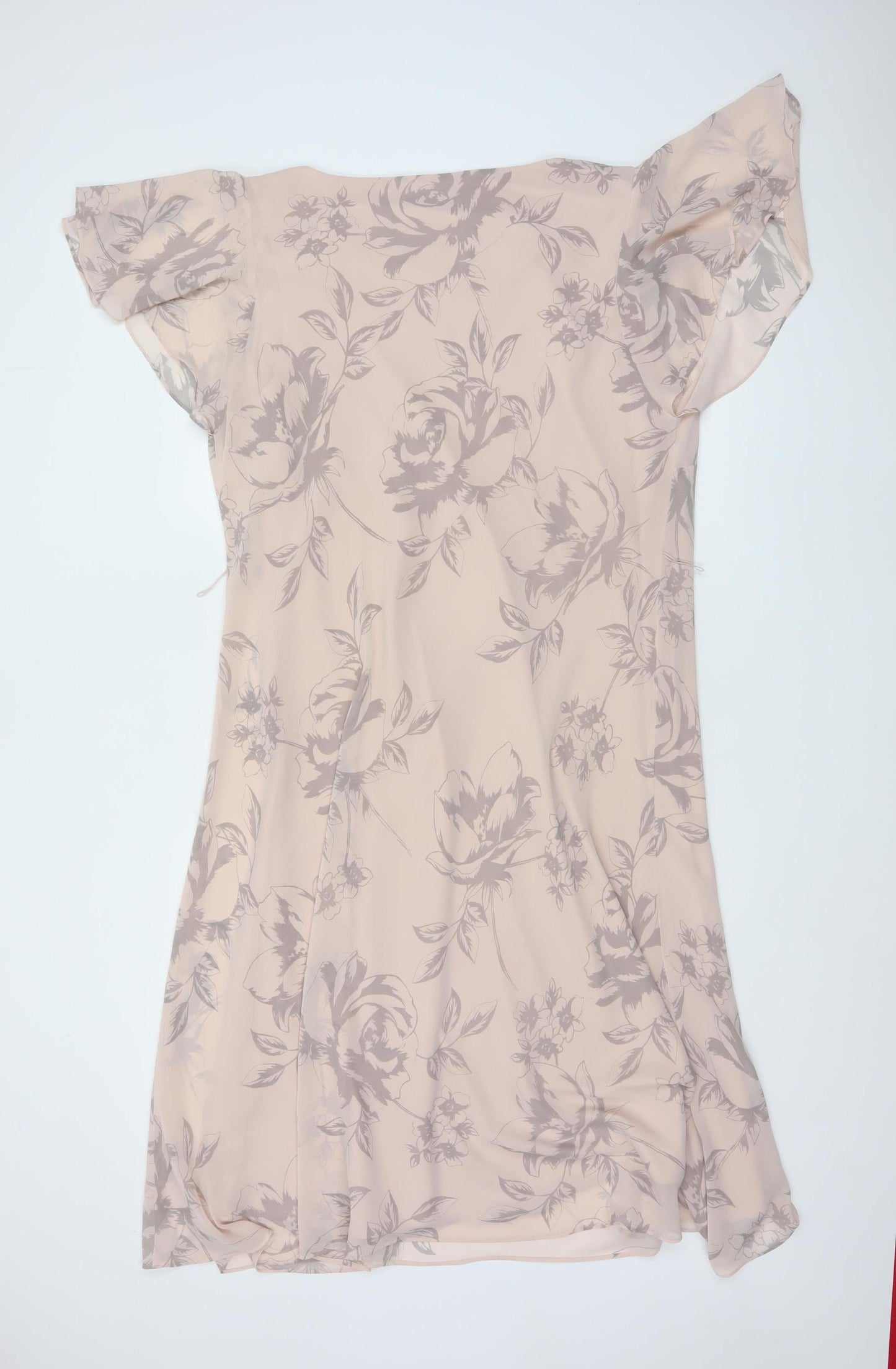Jacques Vert Women Beige Floral A-Line Chiffon Dress Size 20