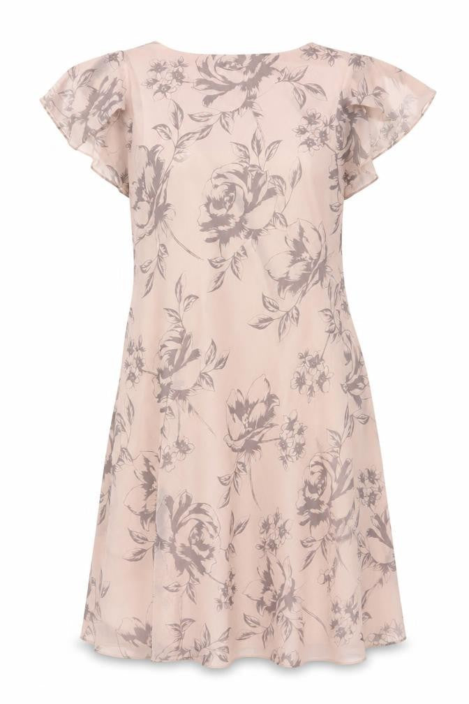 Jacques Vert Women Beige Floral A-Line Chiffon Dress Size 20