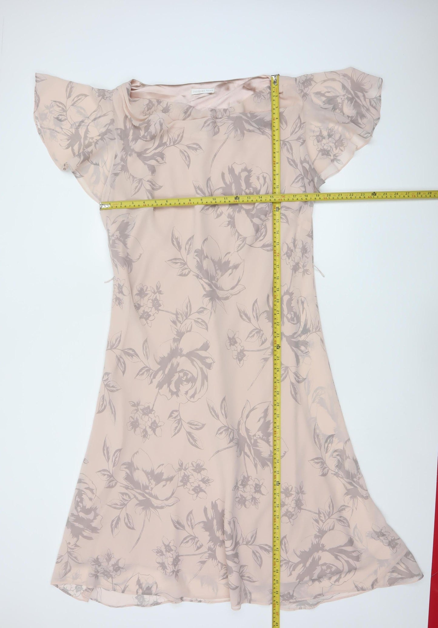 Jacques Vert Women Beige Floral A-Line Chiffon Dress Size 20