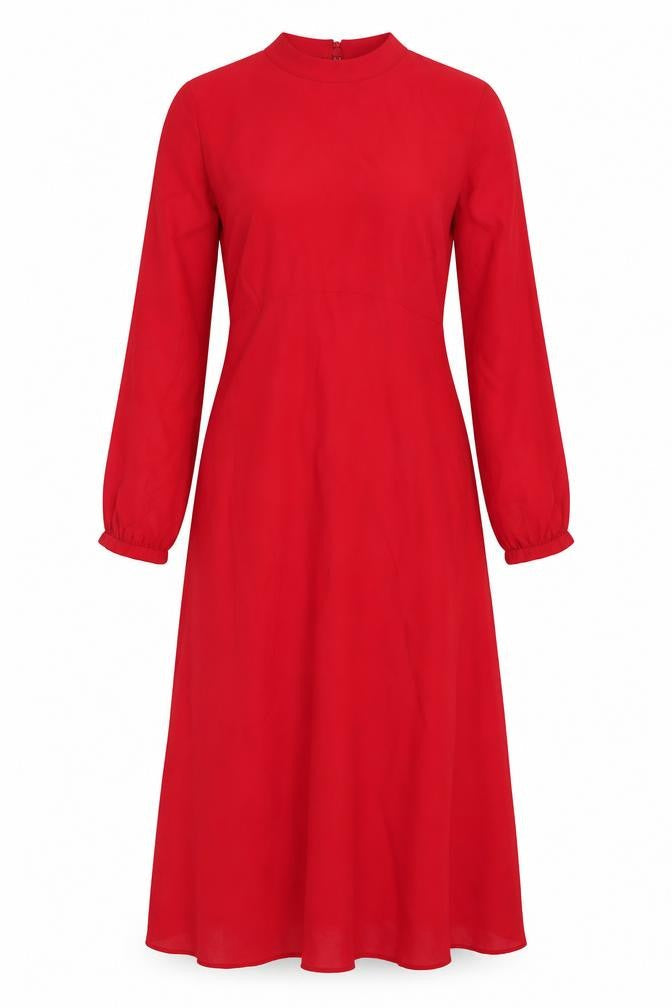 Mint Velvet Women Red Size 12 A-Line Midi Long Sleeve Dress