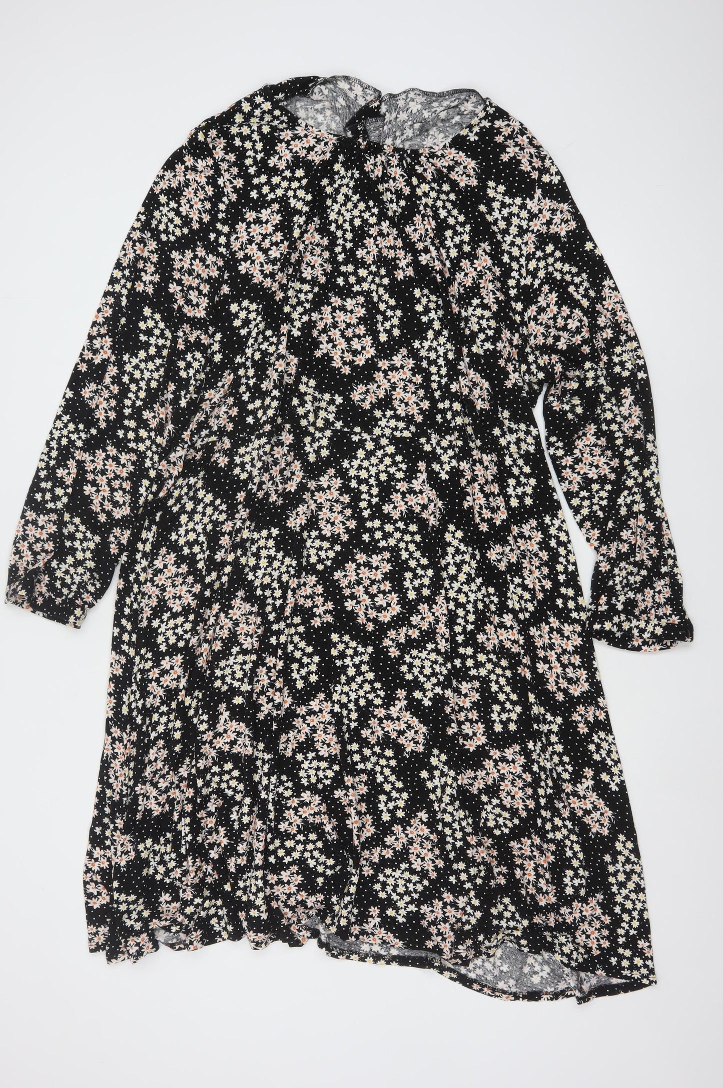 Evans Women’s Plus Size Black Floral Smocked Long Sleeve Dress UK 26/28