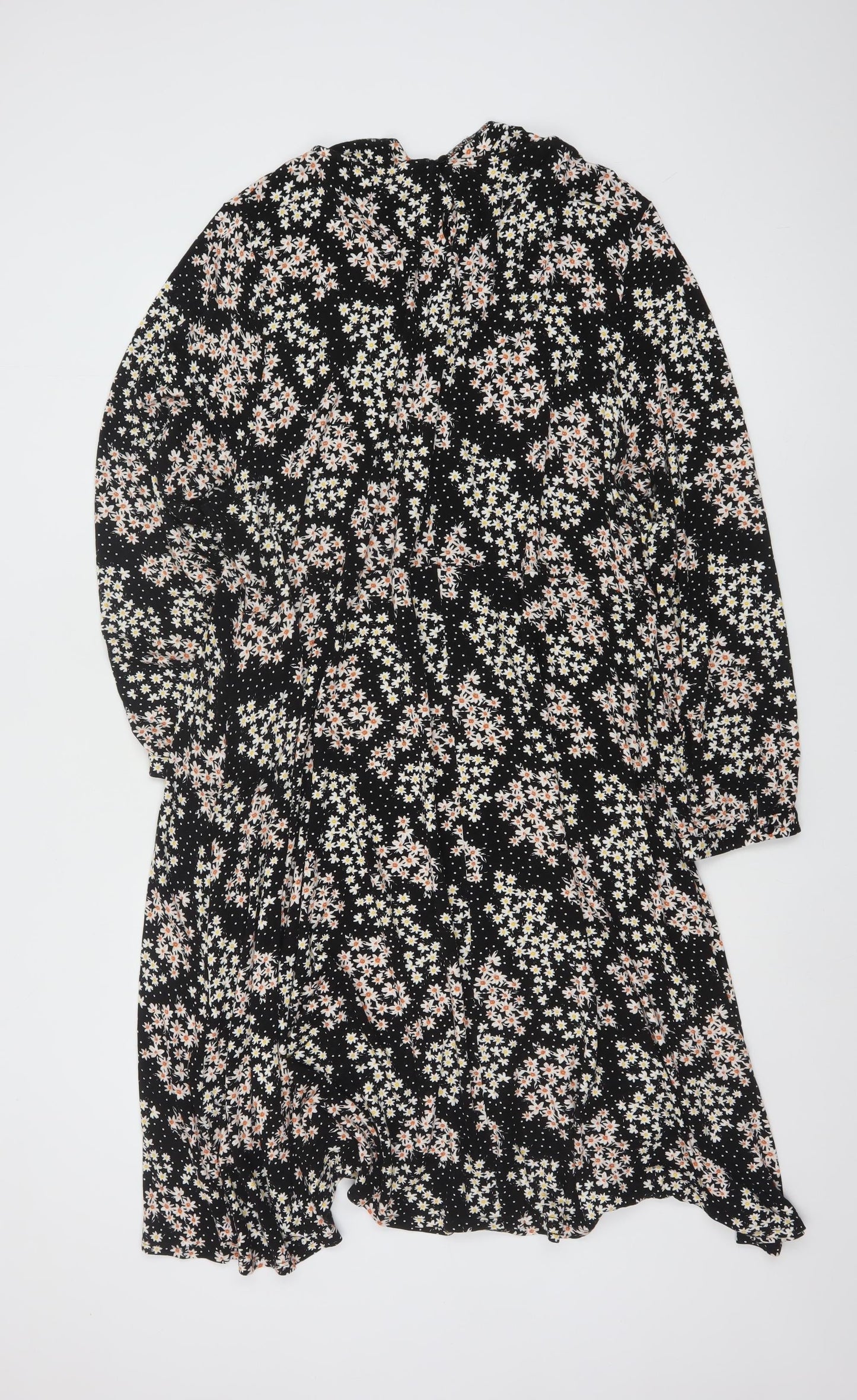 Evans Women’s Plus Size Black Floral Smocked Long Sleeve Dress UK 26/28