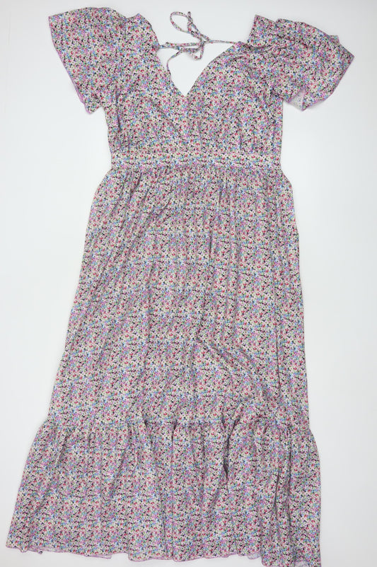 Boohoo Women’s Multicoloured Floral Midi Wrap Dress Size 16