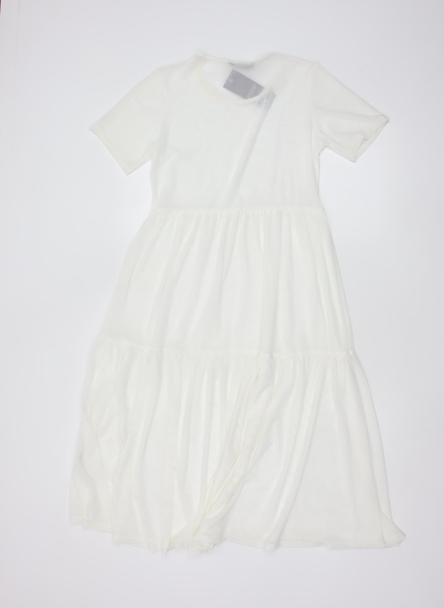 Stylewise Women White Size 12 A-Line Midi Short Sleeve Dress
