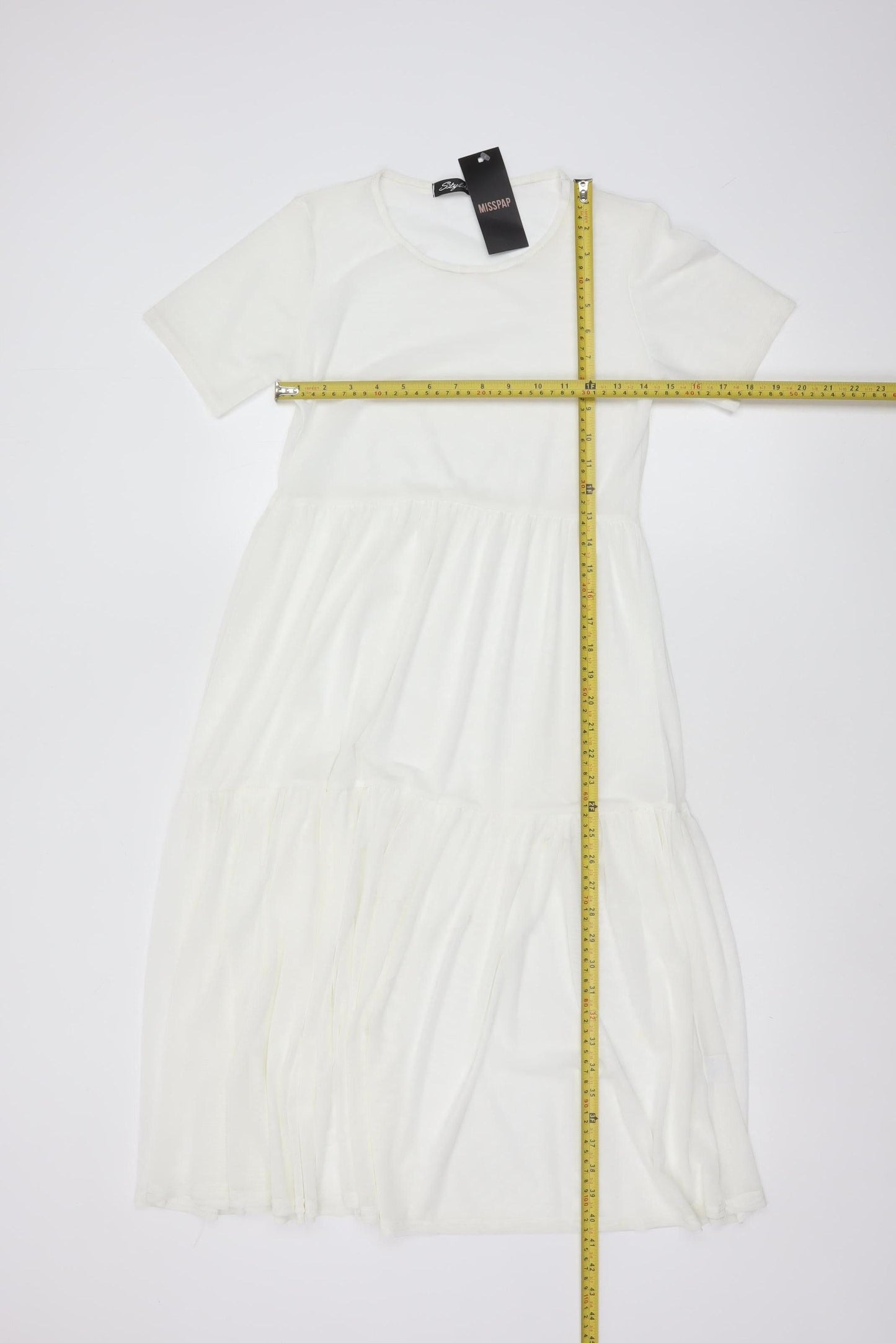 Stylewise Women White Size 12 A-Line Midi Short Sleeve Dress