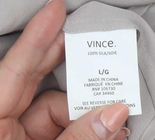 Vince Women’s Beige Silk Long Sleeve Blouse Size L Relaxed Fit