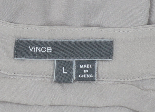 Vince Women’s Beige Silk Long Sleeve Blouse Size L Relaxed Fit